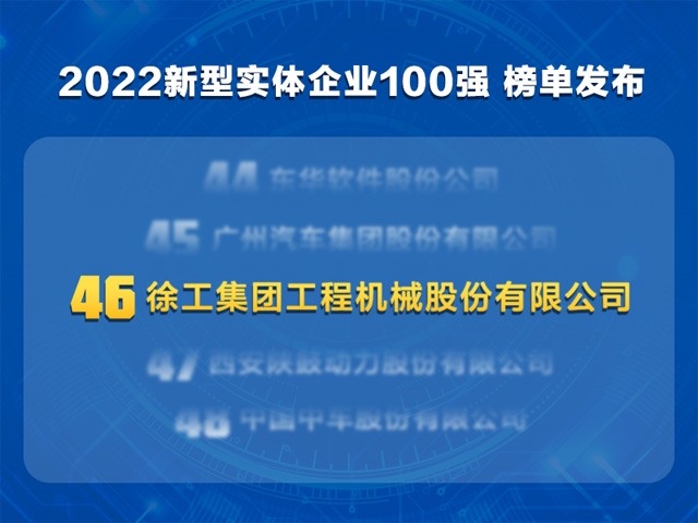 2022新型实体企业百强发布！徐工机械位列第46名_吉诚机械设备网
